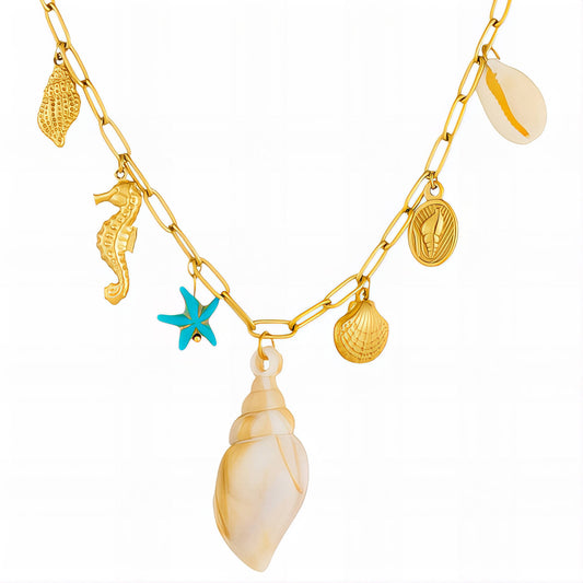 Seashells Necklace, 18K Gold Plated Steel