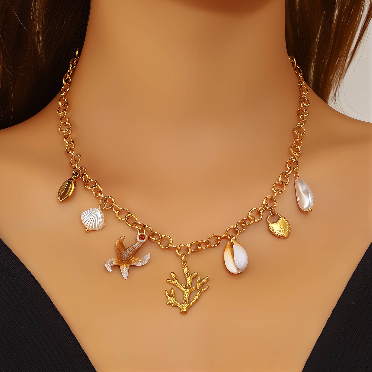 Necklace, 18K Gold Plated Steel