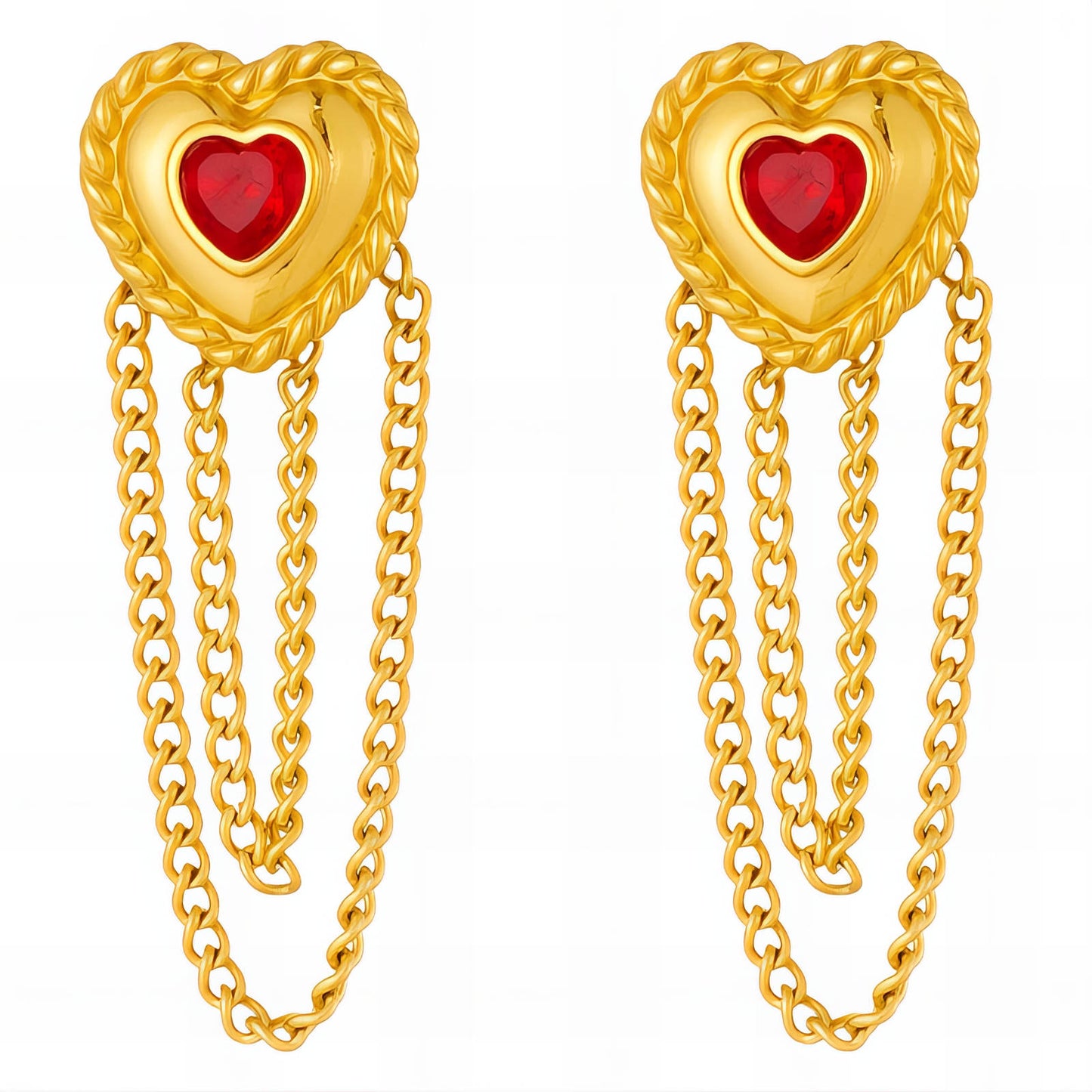 Hearts Earrings, 18K Gold Plated Steel