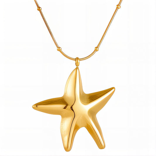 Starfish Necklace, 18K Gold Plated Steel