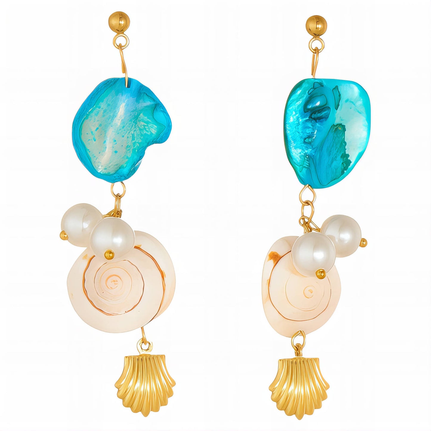 Seashells Earrings, 18K Gold Plated Steel