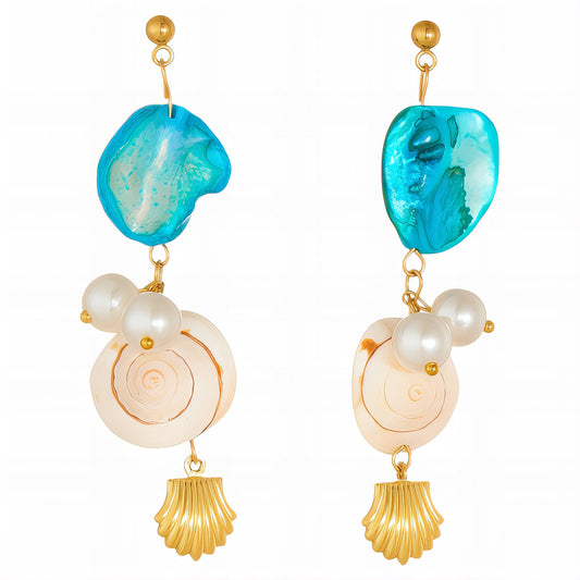 Seashells Earrings, 18K Gold Plated Steel