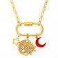 Crescent And Sun Necklace, 18K Gold Plated Steel