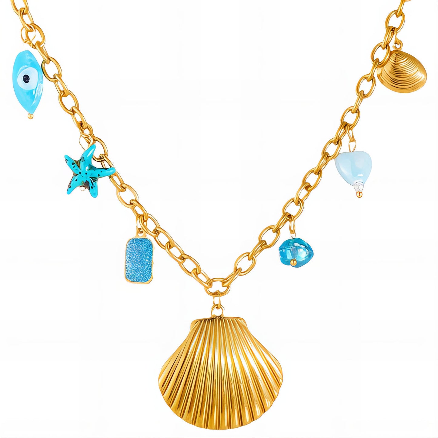 Seashells Necklace, 18K Gold Plated Steel