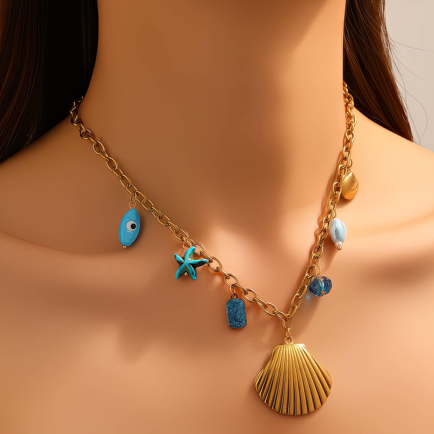 Seashells Necklace, 18K Gold Plated Steel