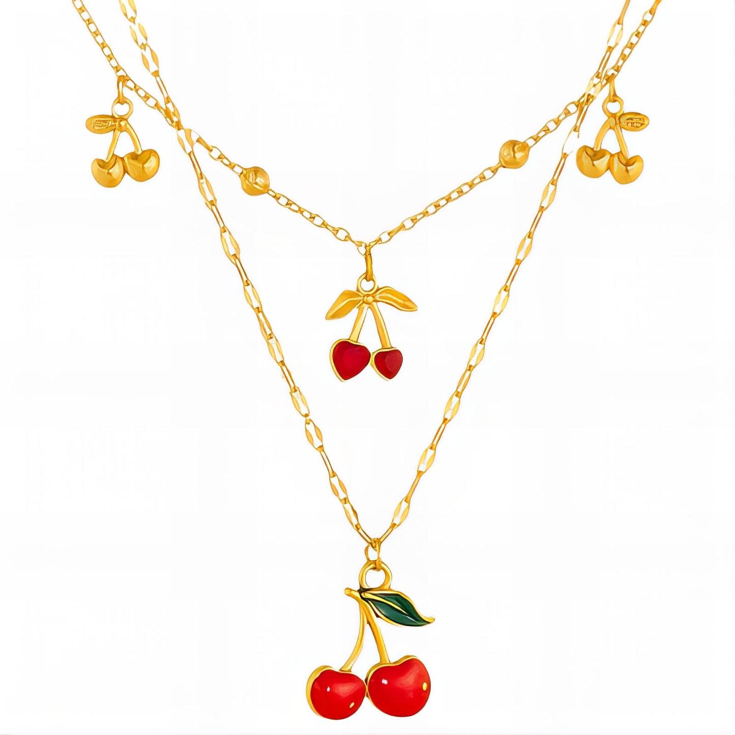 Cherry Necklace, 18K Gold Plated Steel