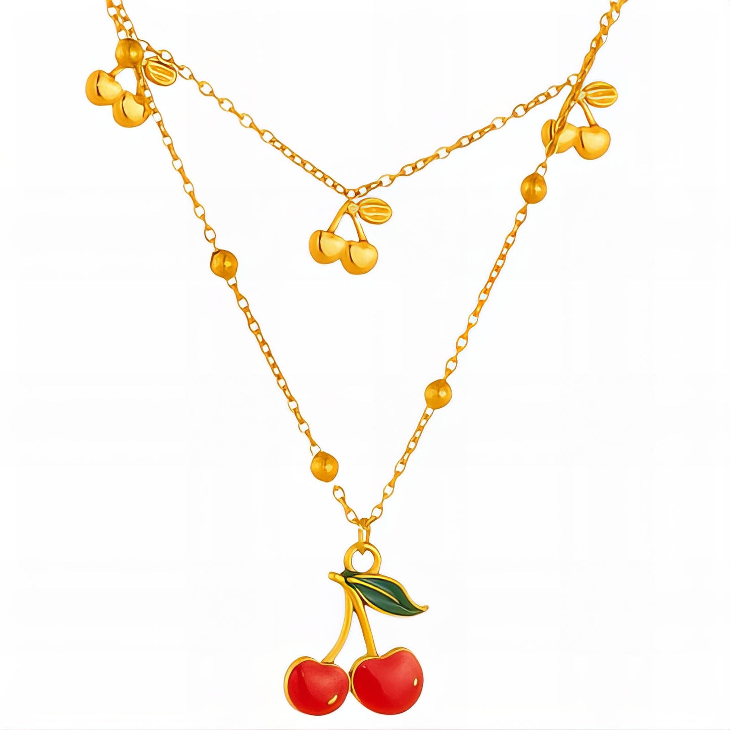 Cherry Necklace, 18K Gold Plated Steel