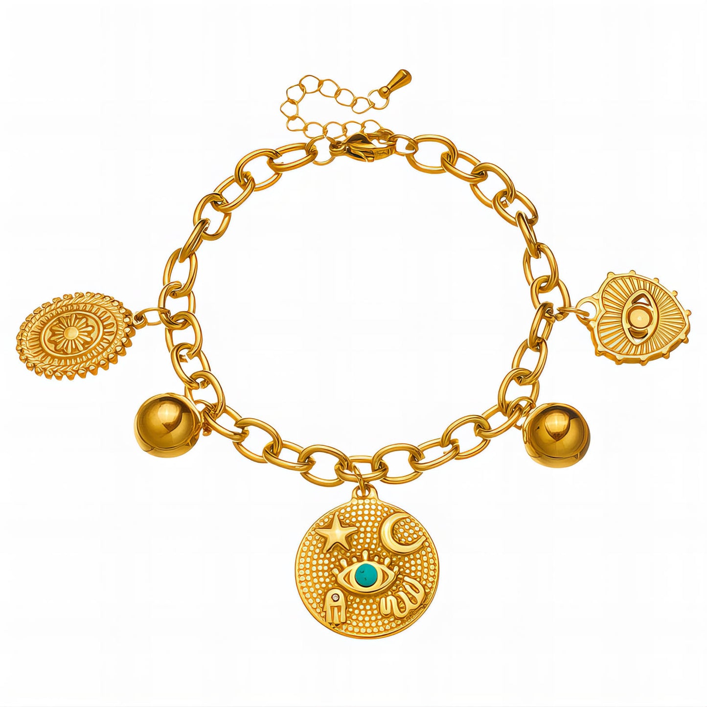 Evil eyes Bracelet, 18K Gold Plated Steel