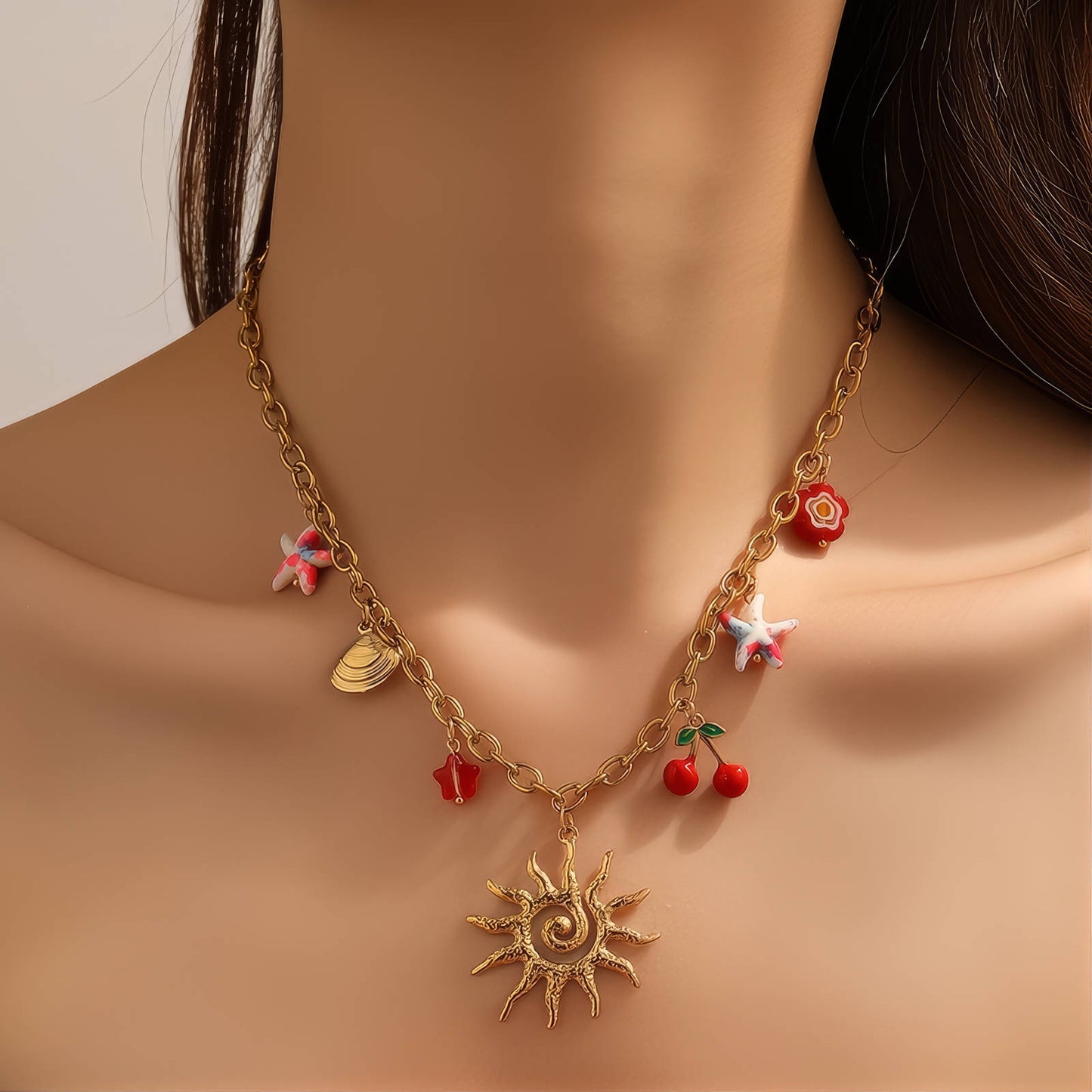 Sun Necklace, 18K Gold Plated Steel