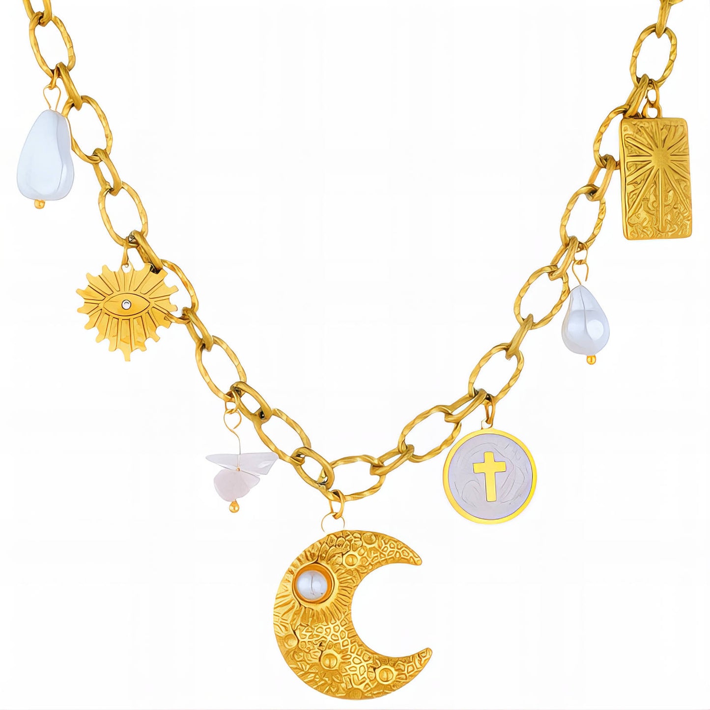 Moon Necklace, 18K Gold Plated Steel