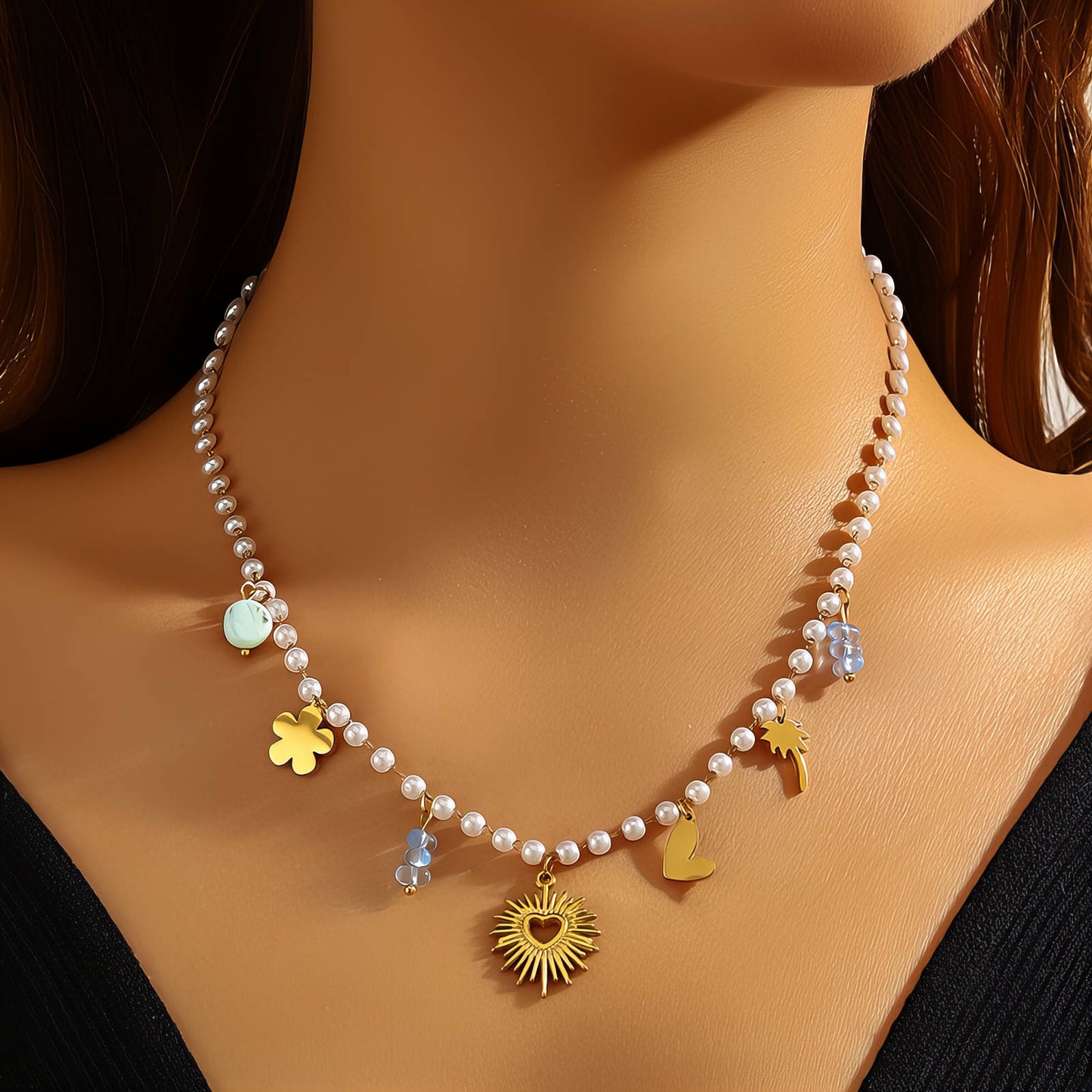 Hearts Necklace, 18K Gold Plated Steel