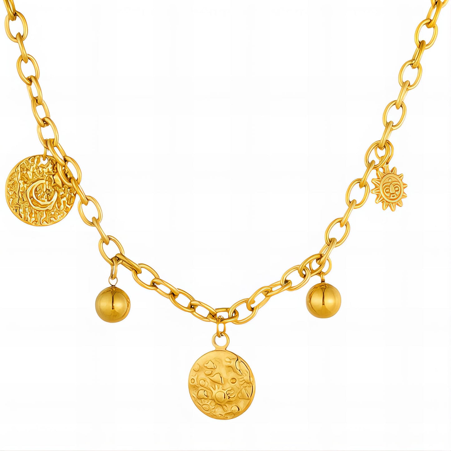 Crescent And Star Necklace, 18K Gold Plated Steel
