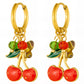 Cherry Earrings, 18K Gold Plated Steel