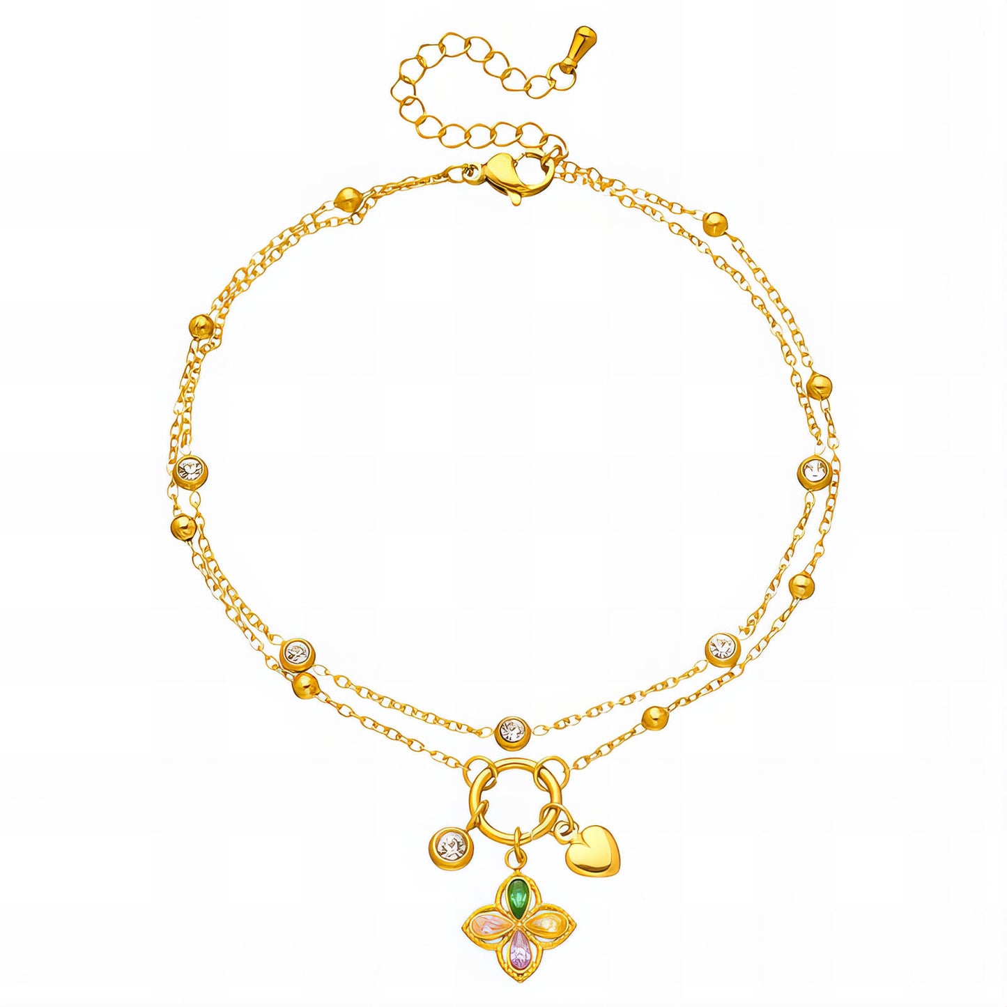 Flower Anklet, 18K Gold Plated Steel