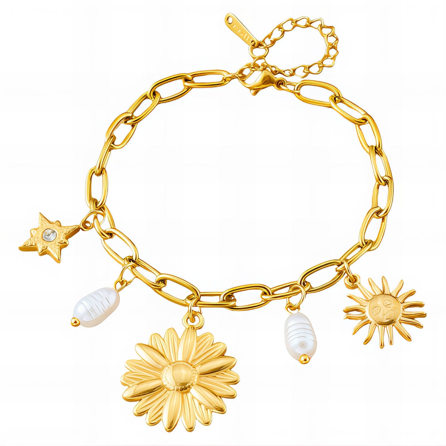 Flower Bracelet, 18K Gold Plated Steel