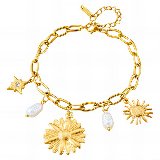 Flower Bracelet, 18K Gold Plated Steel