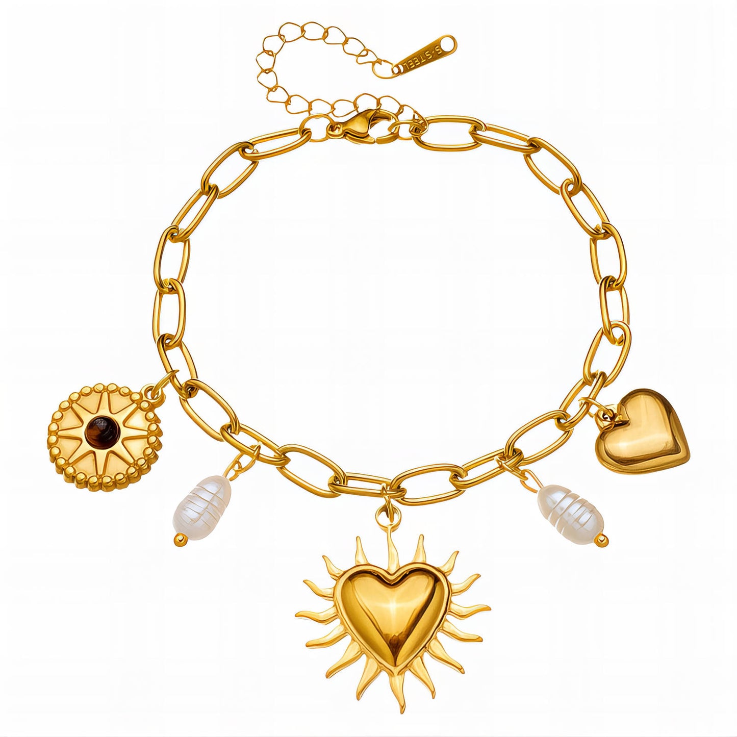 Hearts Bracelet, 18K Gold Plated Steel