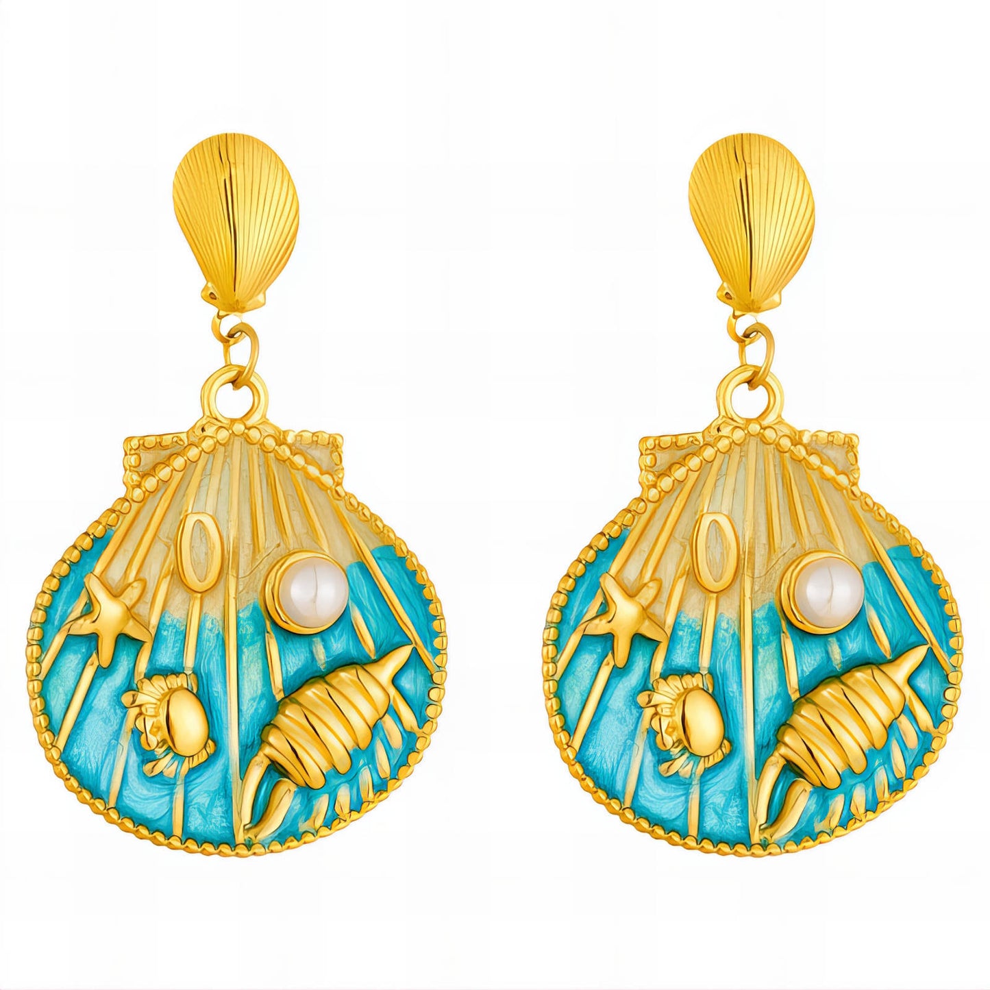 Seashells Earrings, 18K Gold Plated Steel