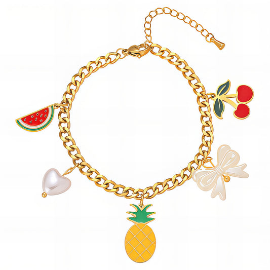 Pineapple Bracelet, 18K Gold Plated Steel