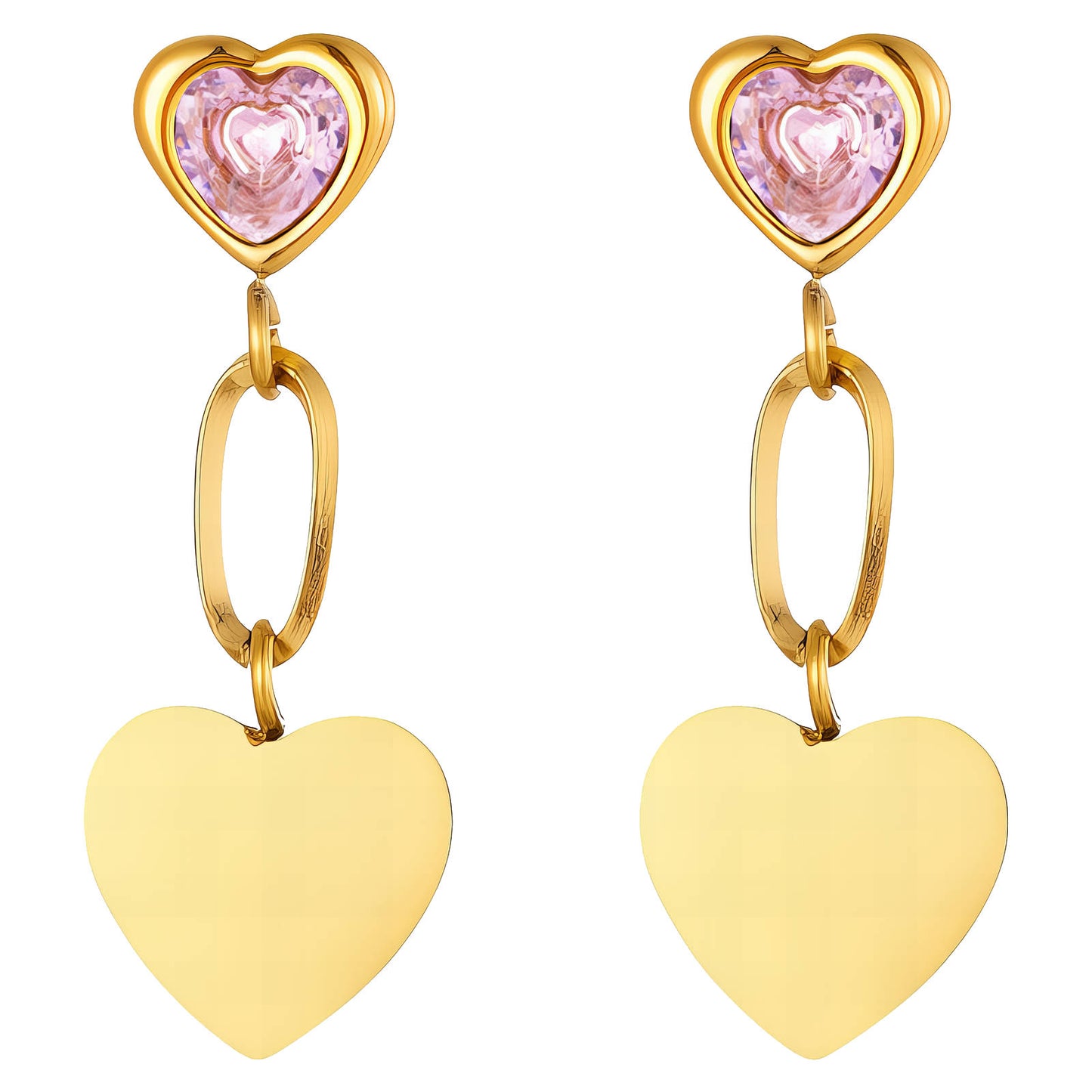 Hearts Earrings, 18K Gold Plated Steel