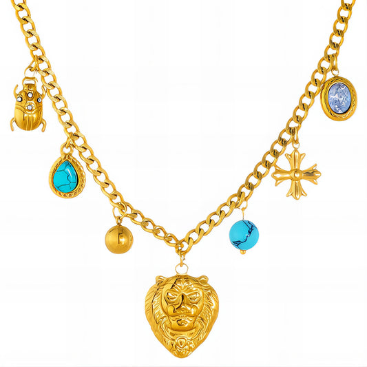 Lion Necklace, 18K Gold Plated Steel