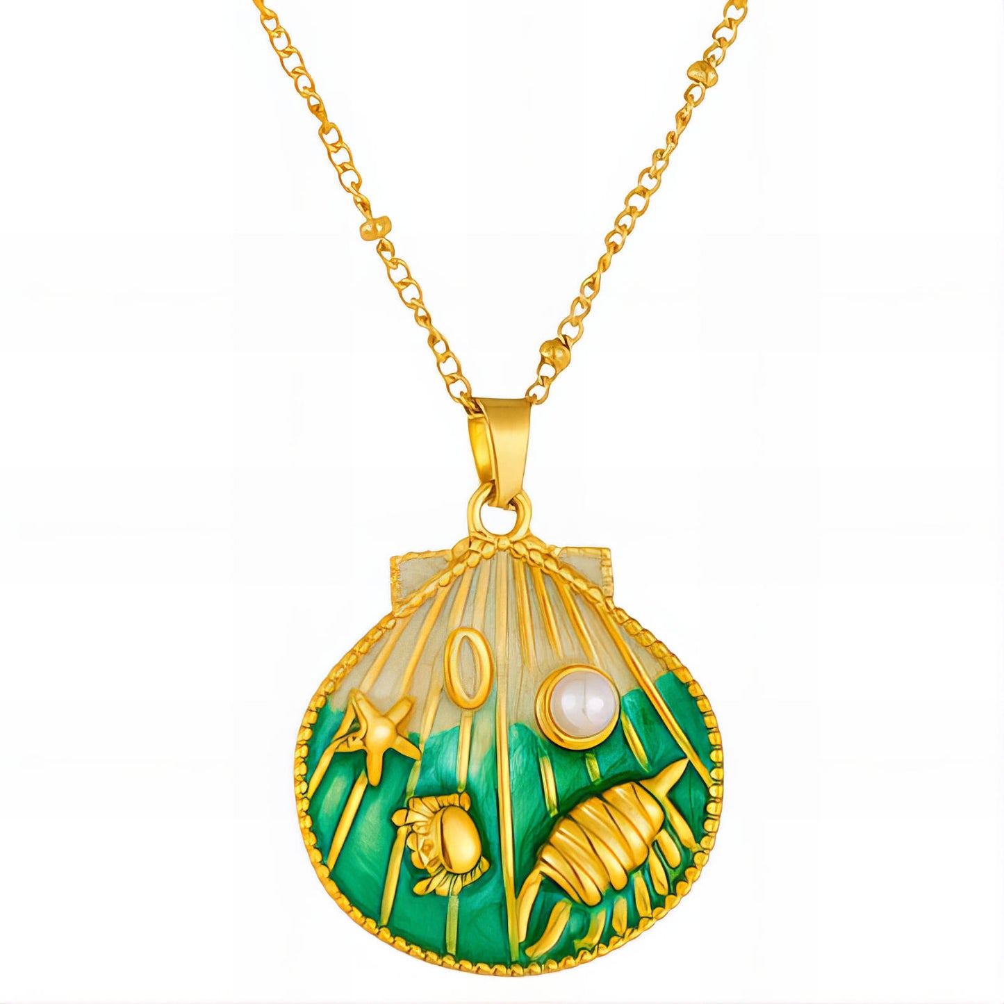 Seashell Necklace, 18K Gold Plated Steel
