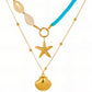 Starfish And Seashell Necklace, 18K Gold Plated Steel
