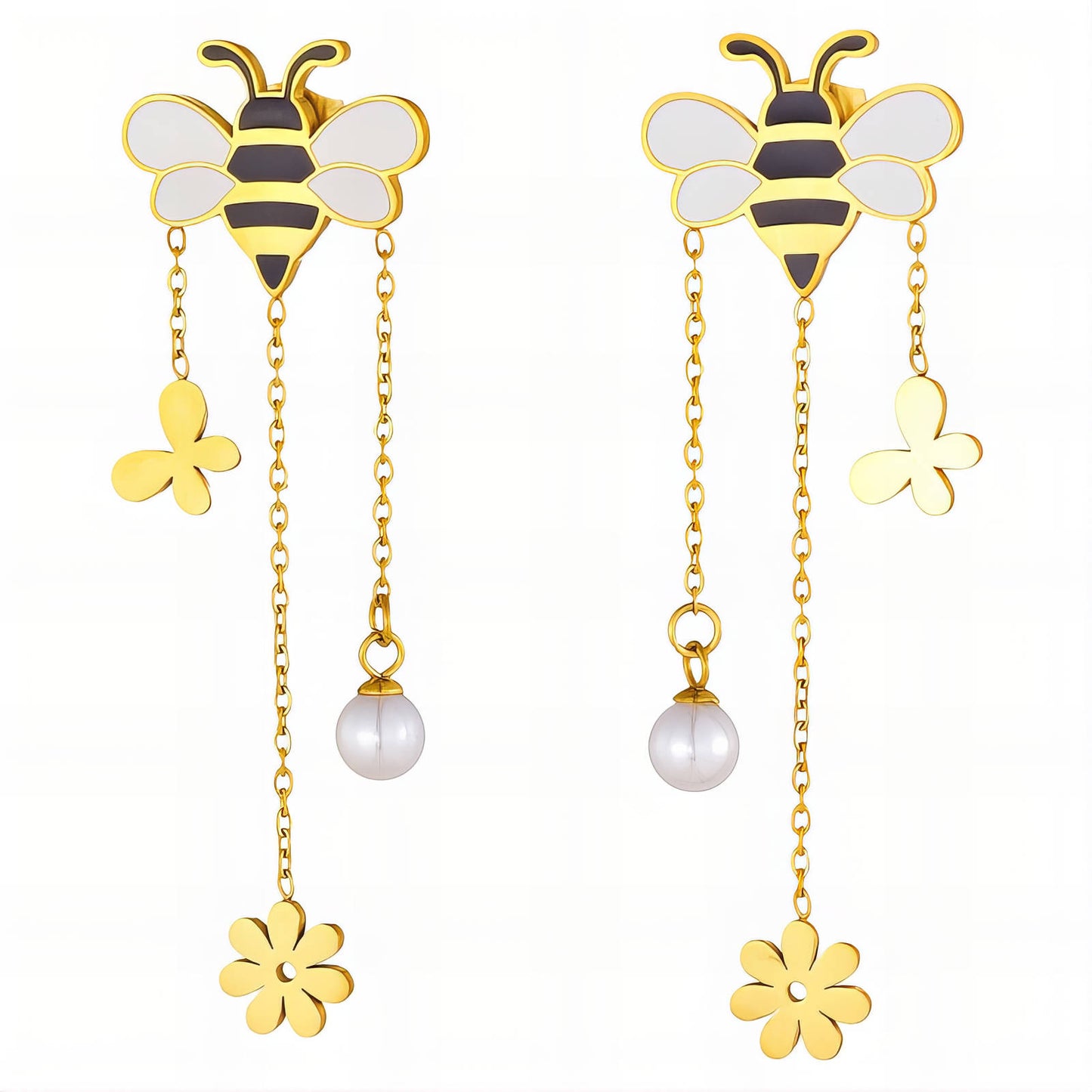 Bees Earrings, 18K Gold Plated Steel