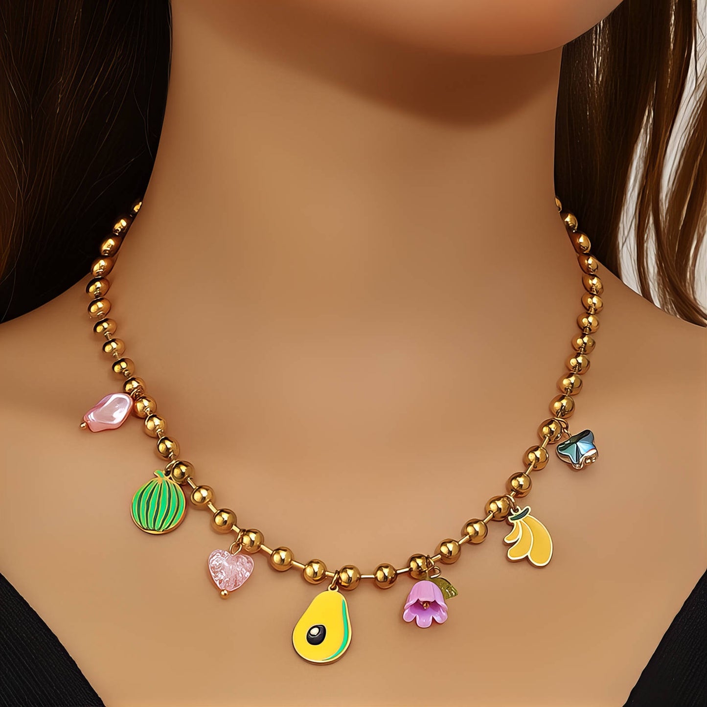 Necklace, 18K Gold Plated Steel