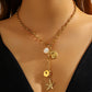 Starfish And Seashell Necklace, 18K Gold Plated Steel