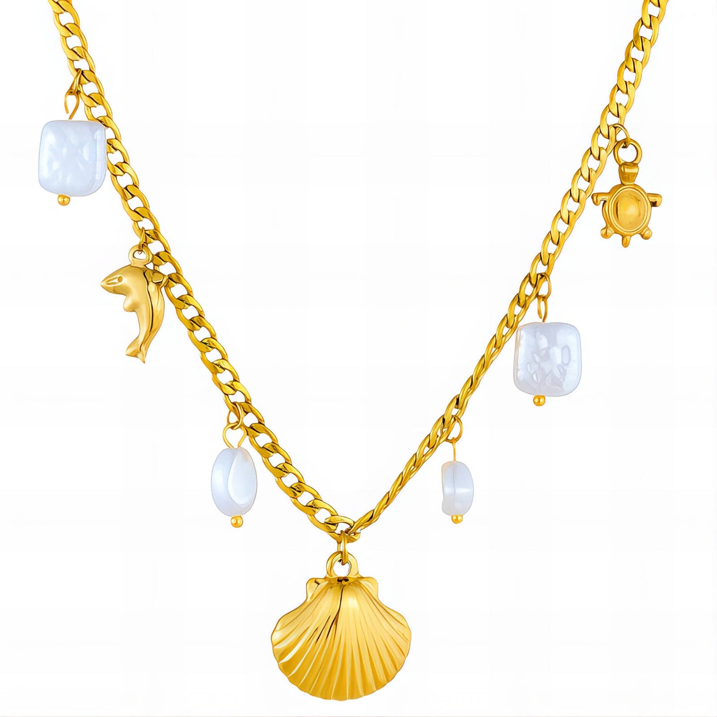 Seashell Necklace, 18K Gold Plated Steel