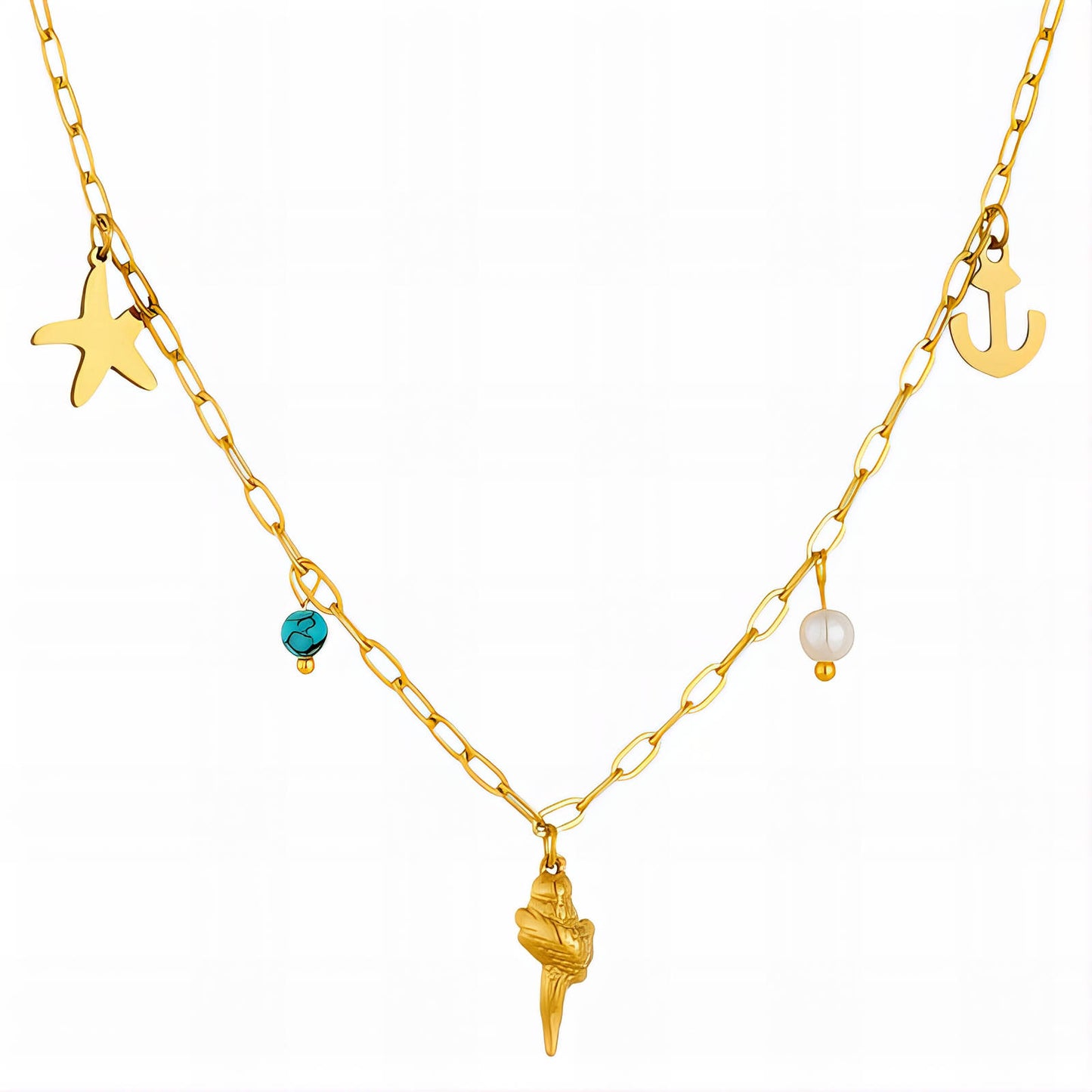Seashell Necklace, 18K Gold Plated Steel