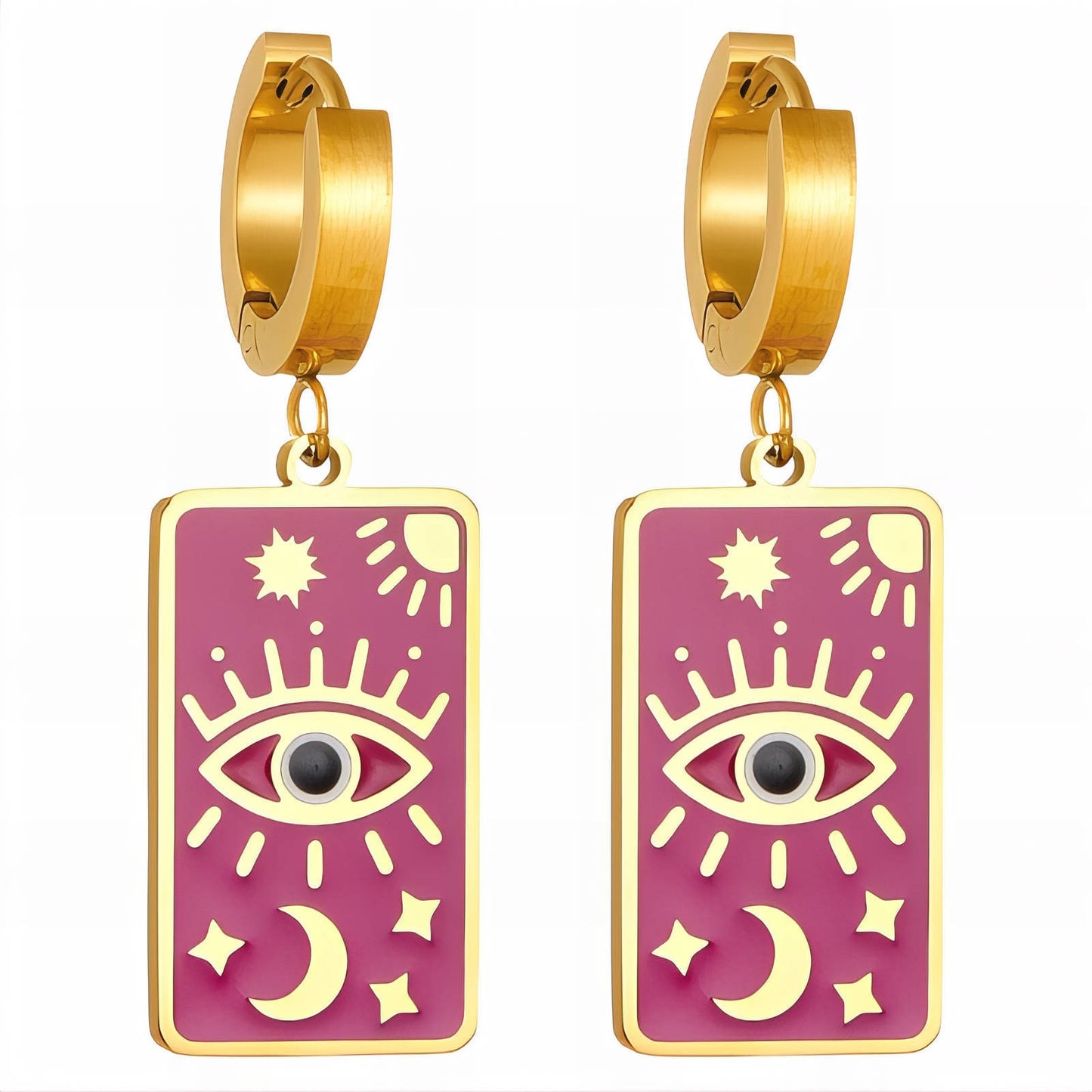 Evil eyes Earrings, 18K Gold Plated Steel