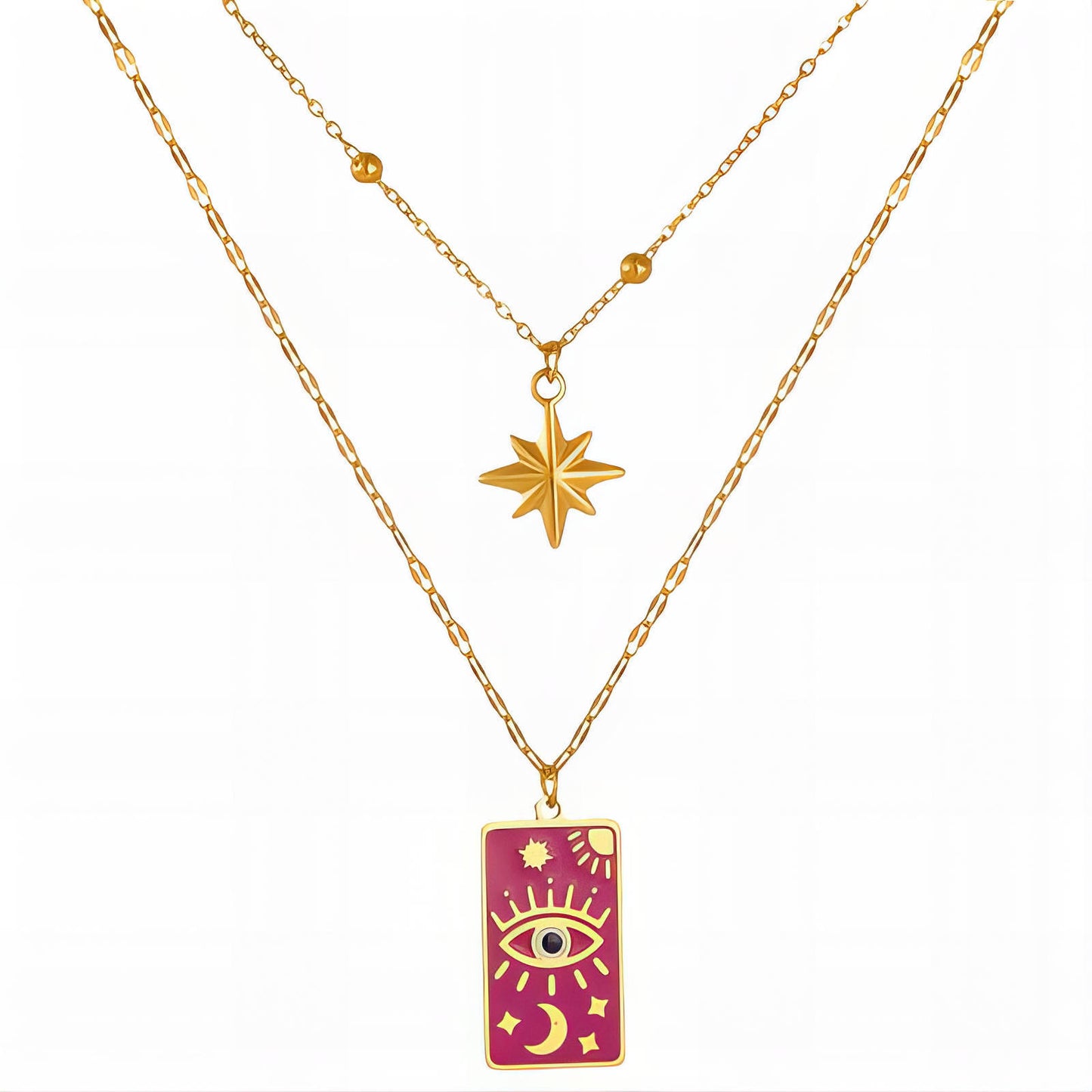 Evil eye Necklace, 18K Gold Plated Steel