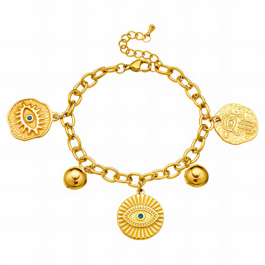Evil eyes Bracelet, 18K Gold Plated Steel