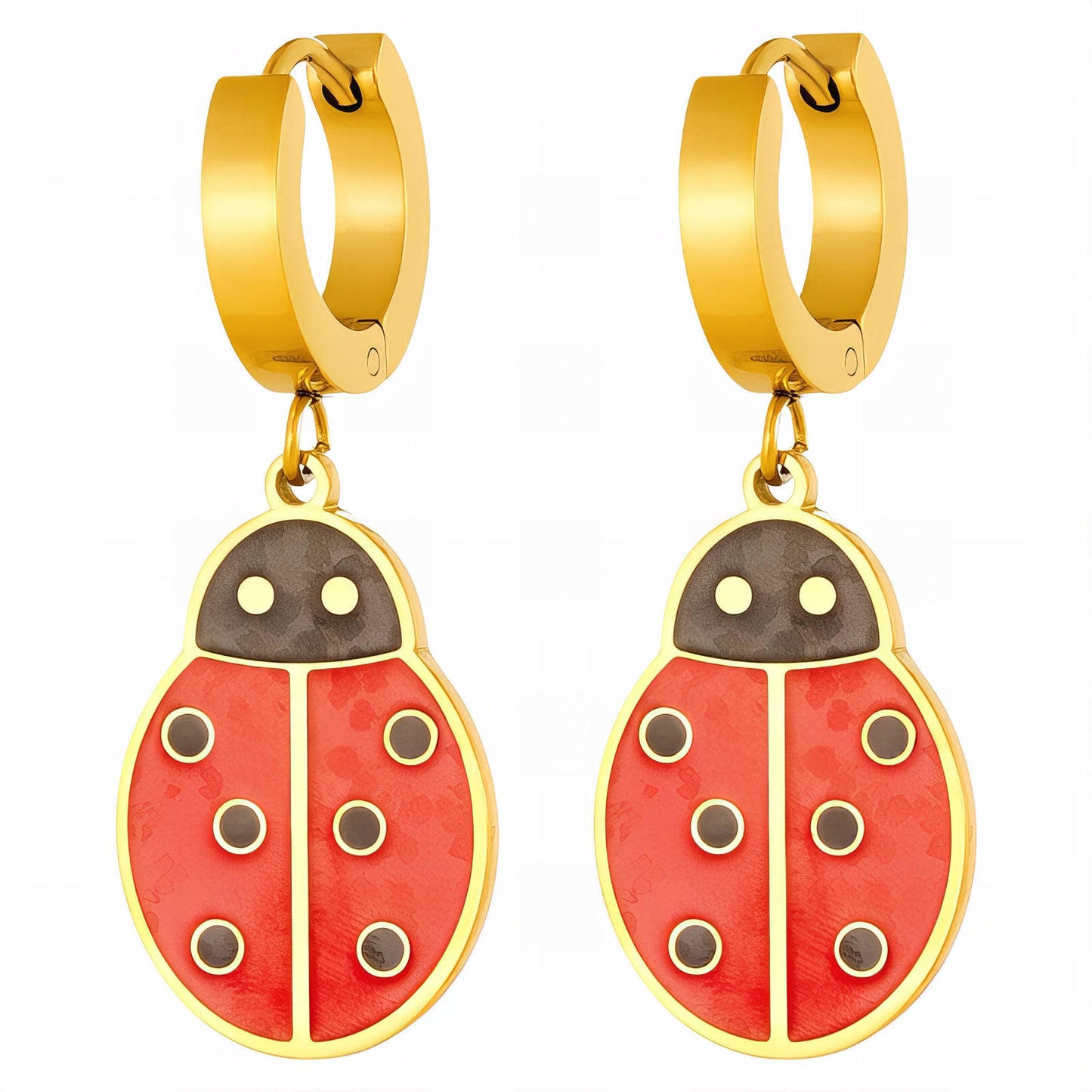 Ladybugs Earrings, 18K Gold Plated Steel