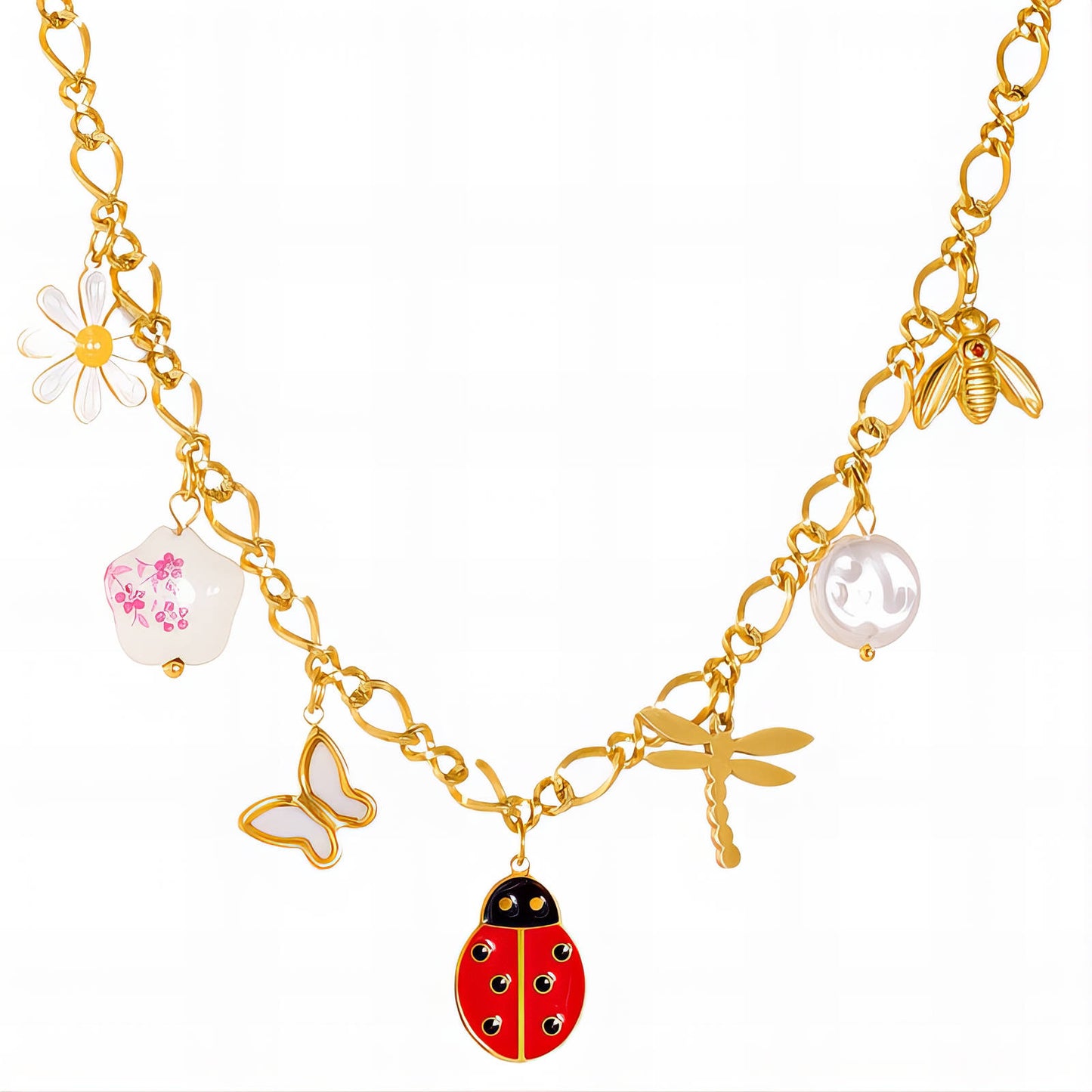 Ladybug Necklace, 18K Gold Plated Steel