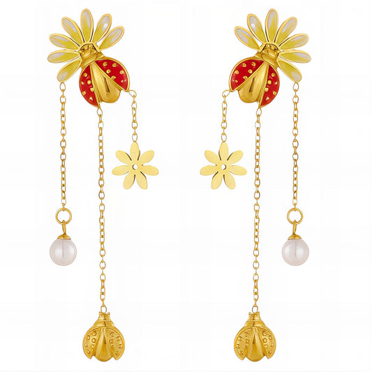 Flowers Earrings, 18K Gold Plated Steel