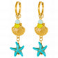 Starfish And Seashell Earrings, 18K Gold Plated Steel