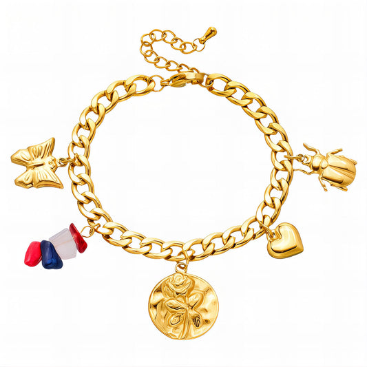 Flower Bracelet, 18K Gold Plated Steel