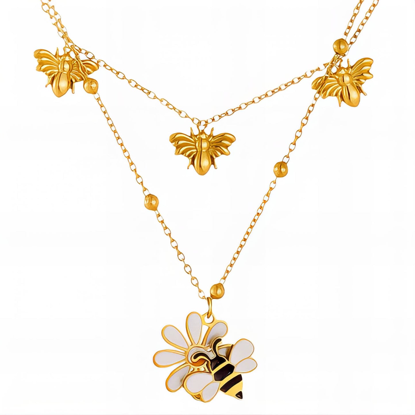 Bees Necklace, 18K Gold Plated Steel