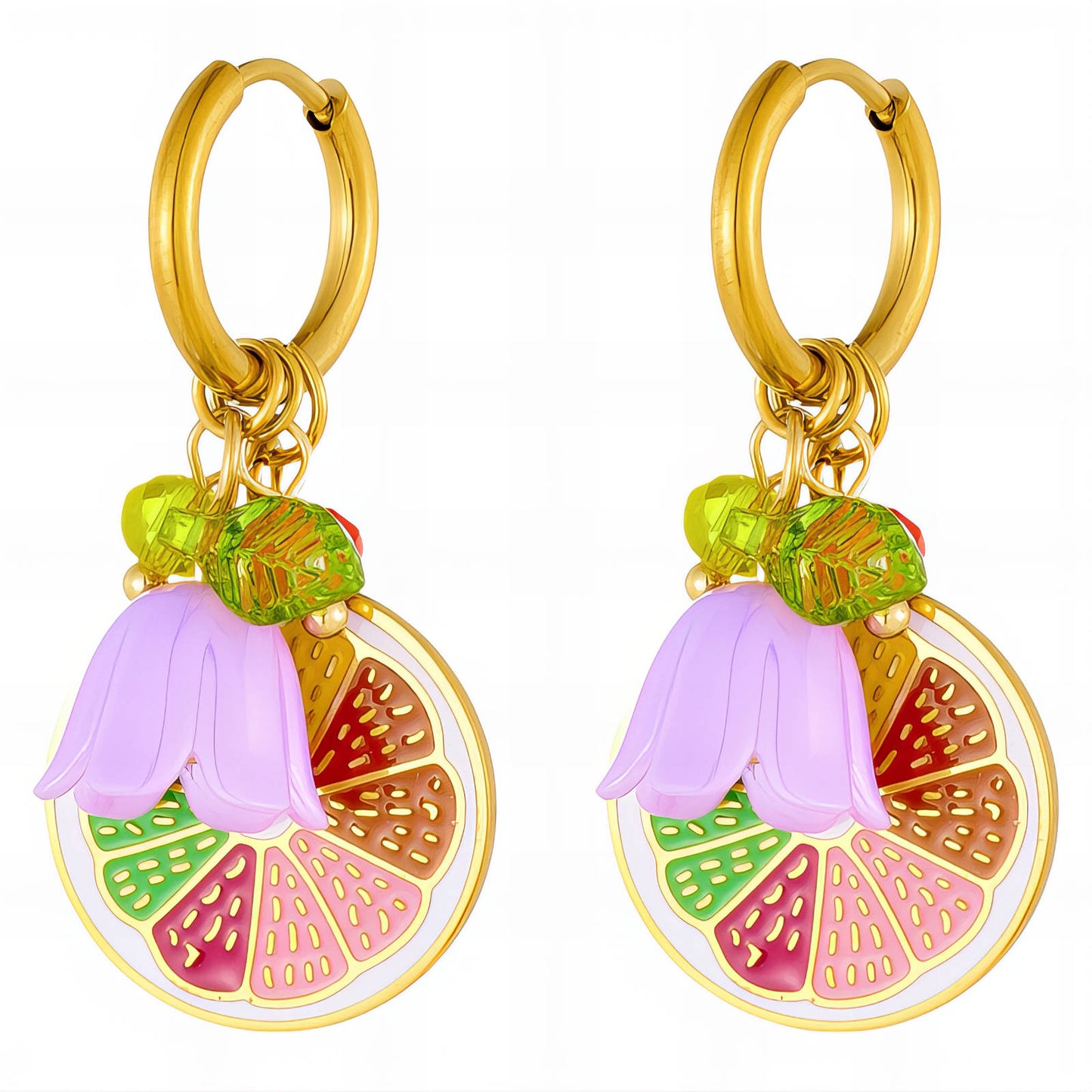 Flowers Earrings, 18K Gold Plated Steel