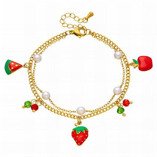 Strawberry Bracelet, 18K Gold Plated Steel