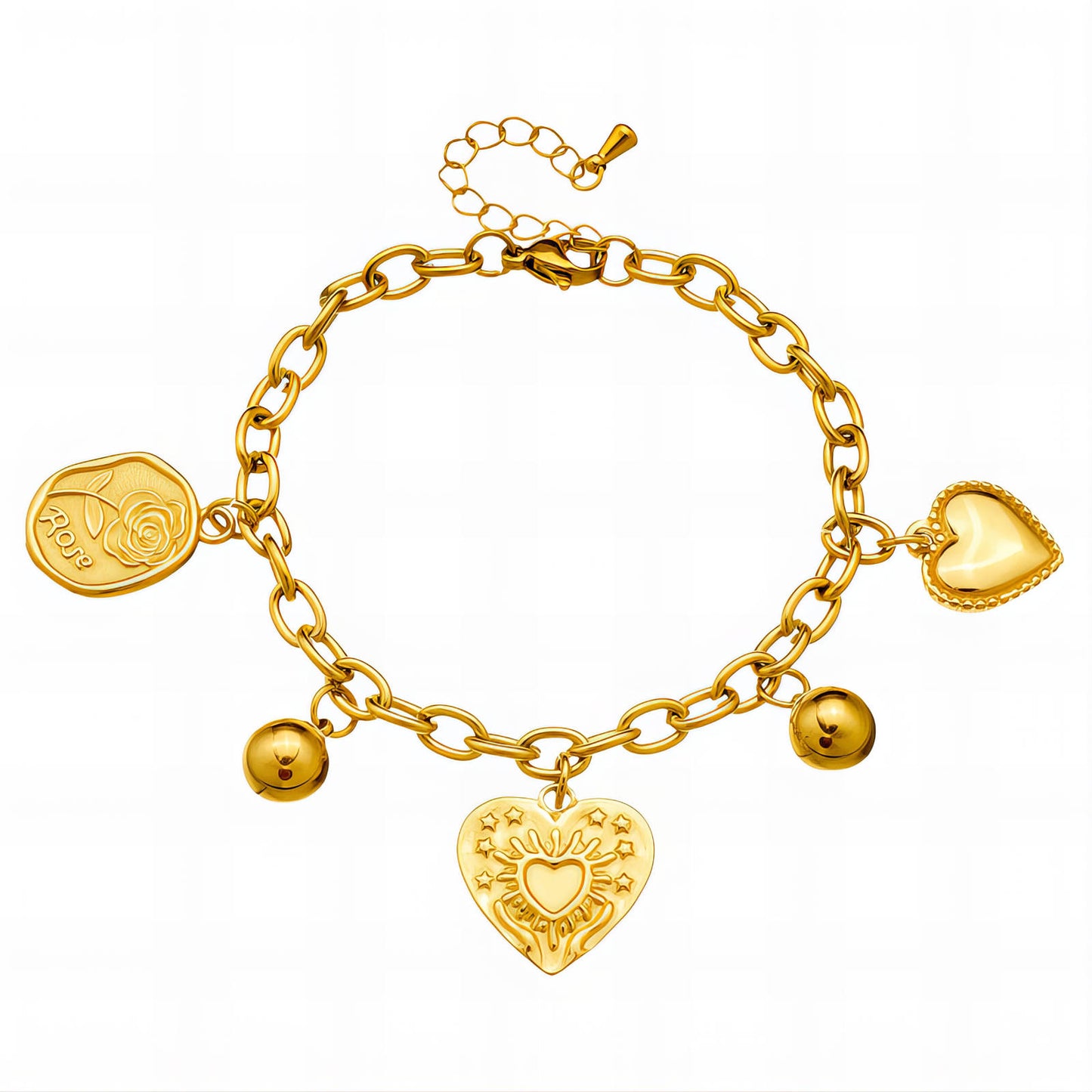 Hearts Bracelet, 18K Gold Plated Steel