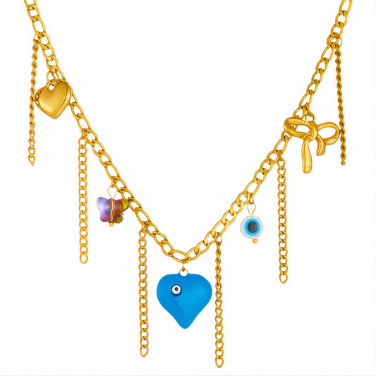 Hearts Necklace, 18K Gold Plated Steel