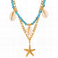 Starfish And Seashell Necklace, 18K Gold Plated Steel