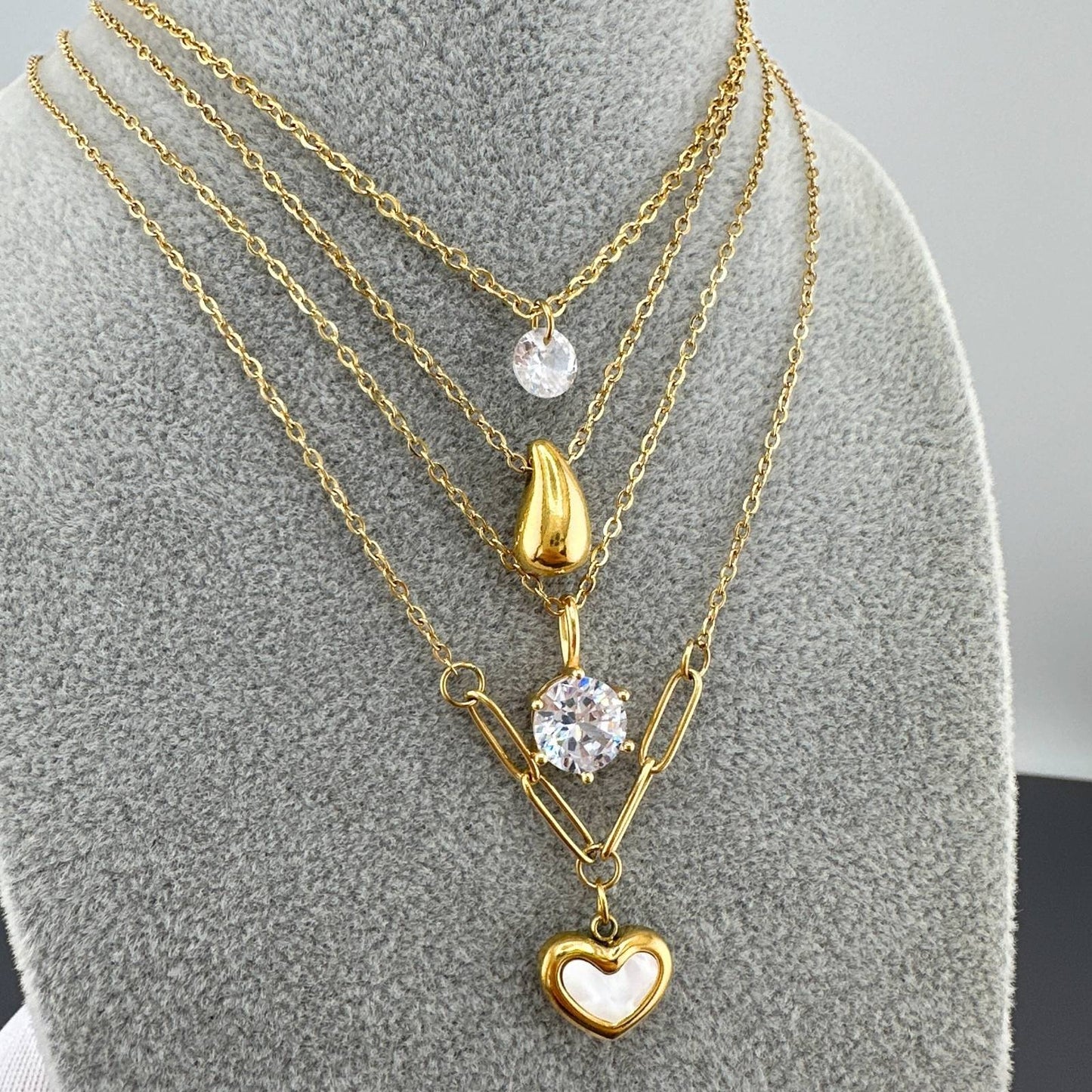 Hearts Necklace, 18K Gold Plated Steel