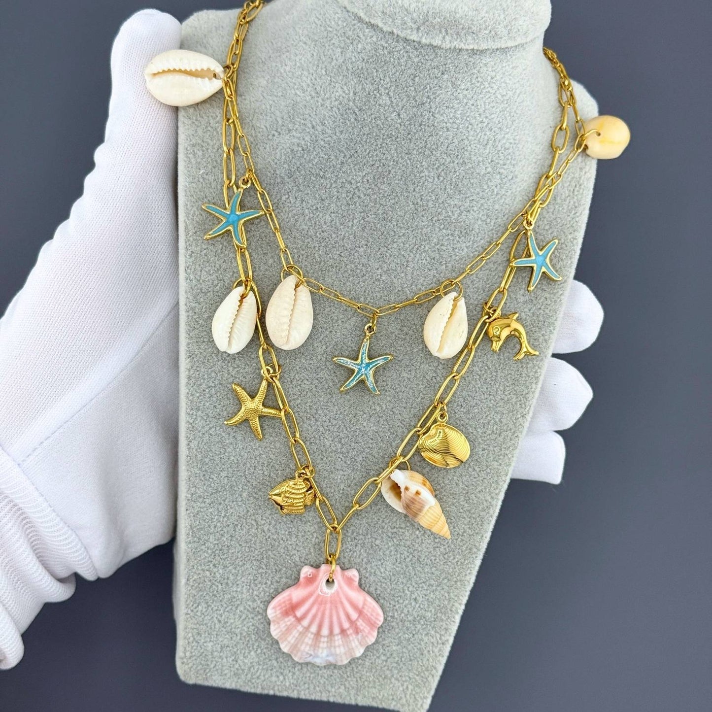 Seashells Necklace, 18K Gold Plated Steel