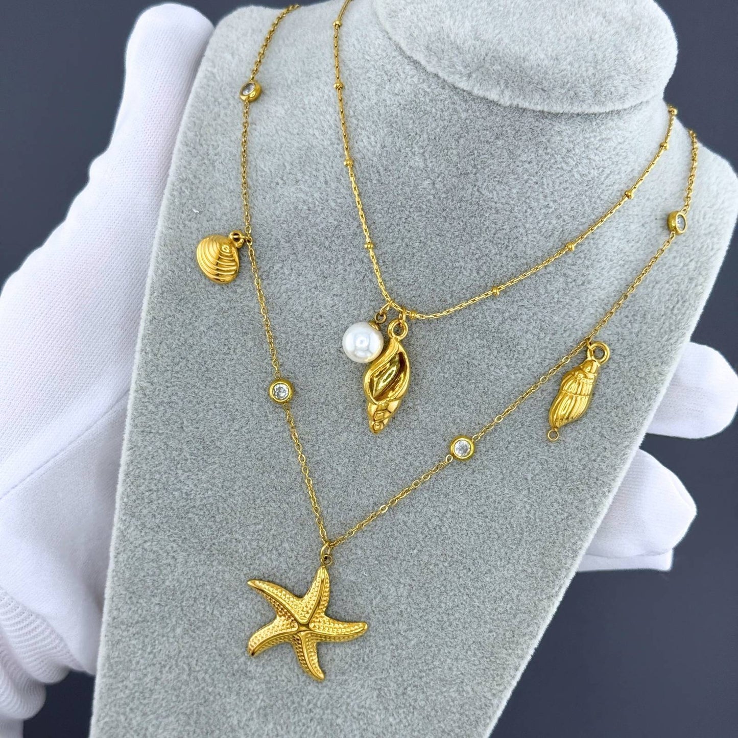 Seashell Necklace, 18K Gold Plated Steel